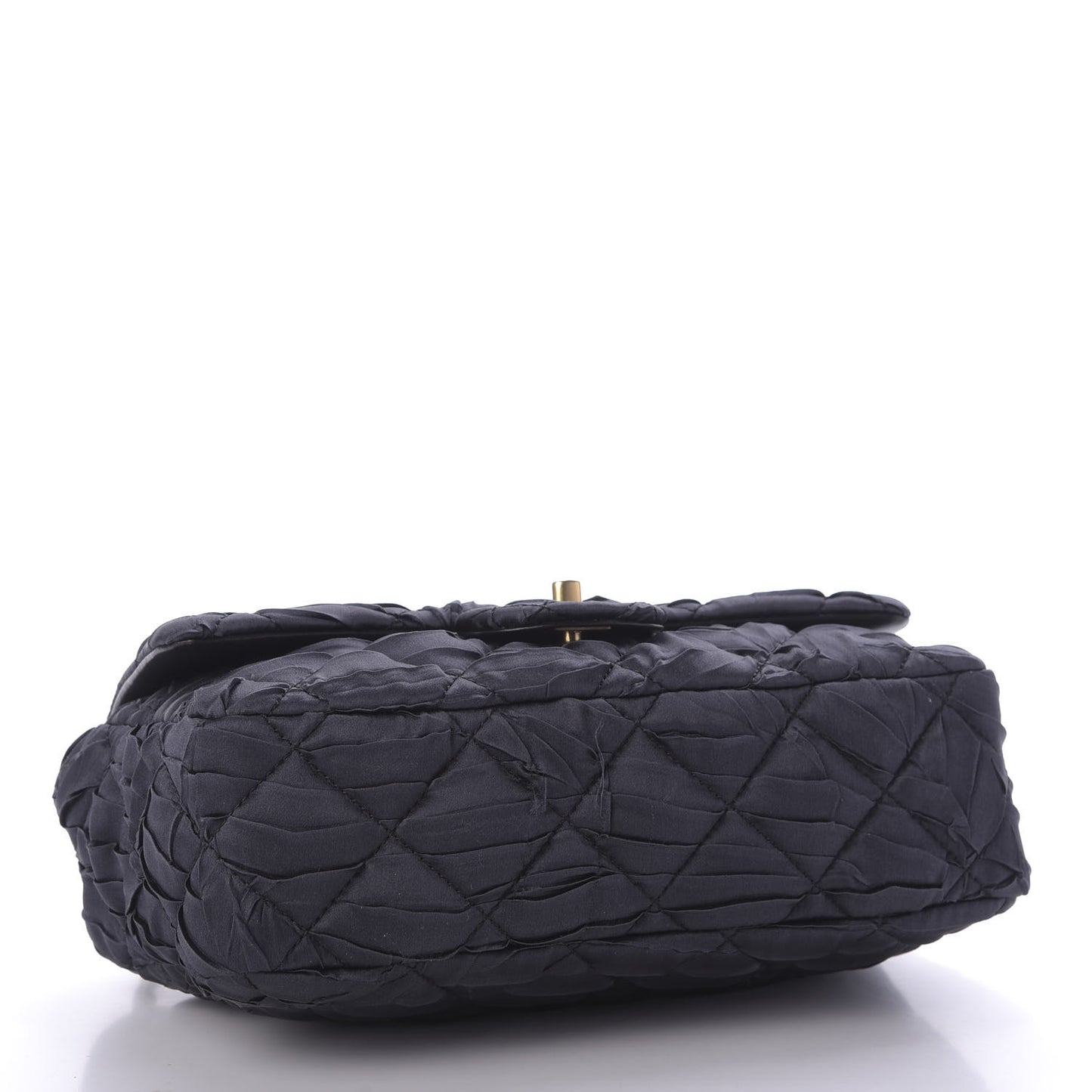 Satin Quilted Pleated Medium Single Flap Navy