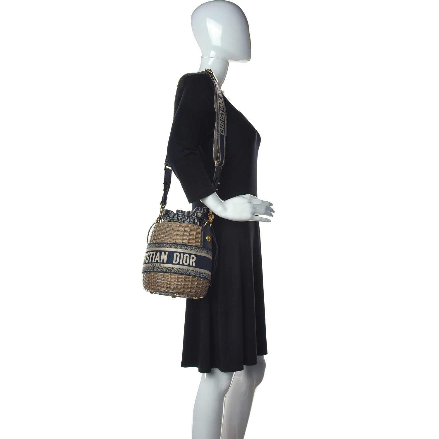 Christian Dior Wicker Oblique Drawstring Bucket Bag Blue 2 of 13