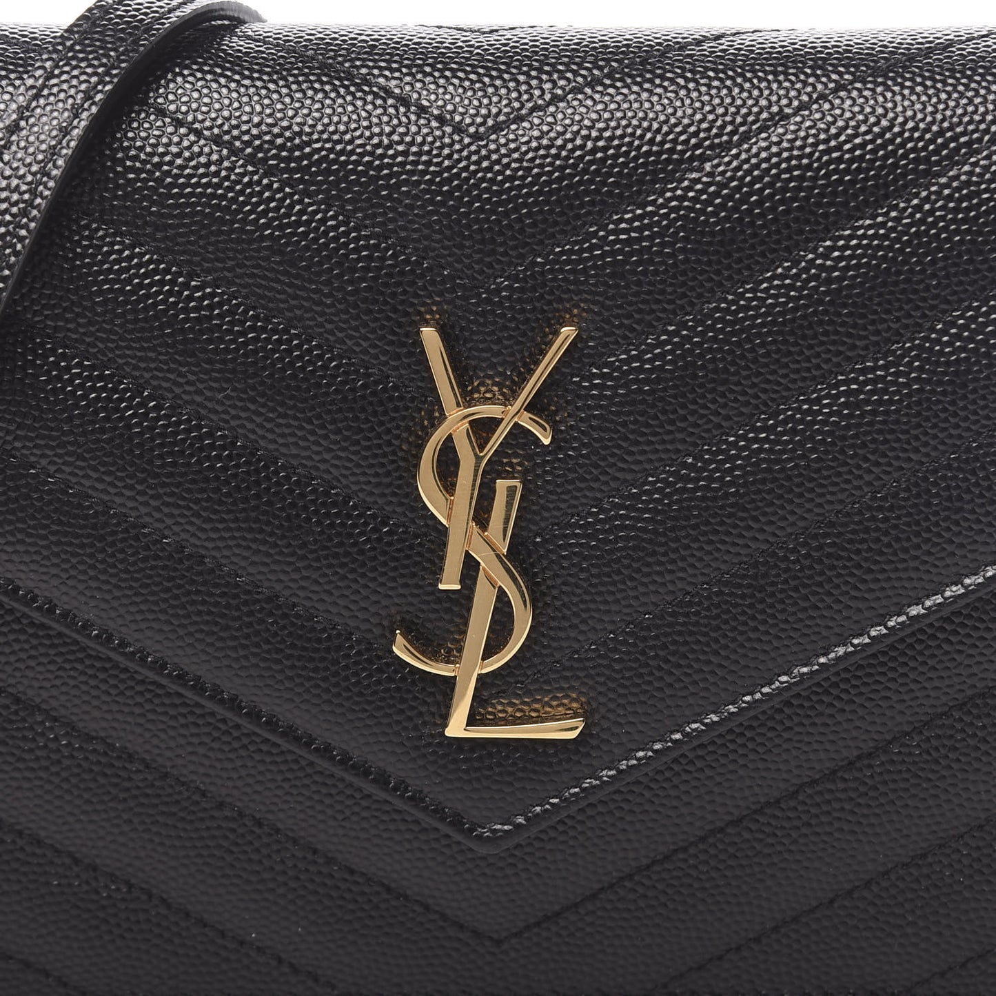 Grain De Poudre Matelasse Chevron Monogram Envelope Chain Wallet Black