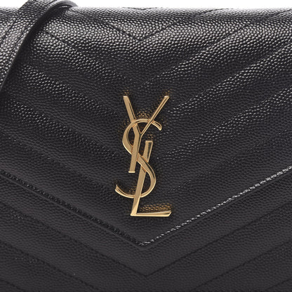 Saint Laurent Grain De Poudre Matelasse Chevron Monogram Envelope Chain Wallet Black 15 of 18