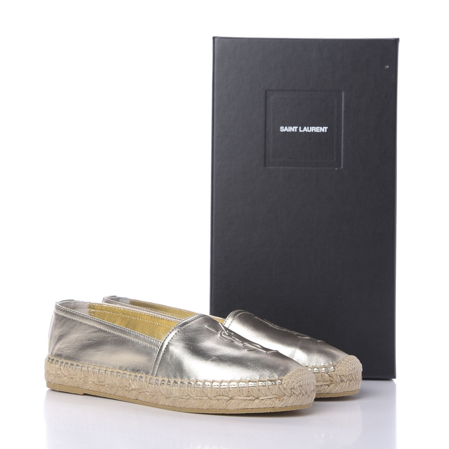 Saint Laurent Metallic Lambskin Monogram Espadrilles 37 Platino 11 of 11