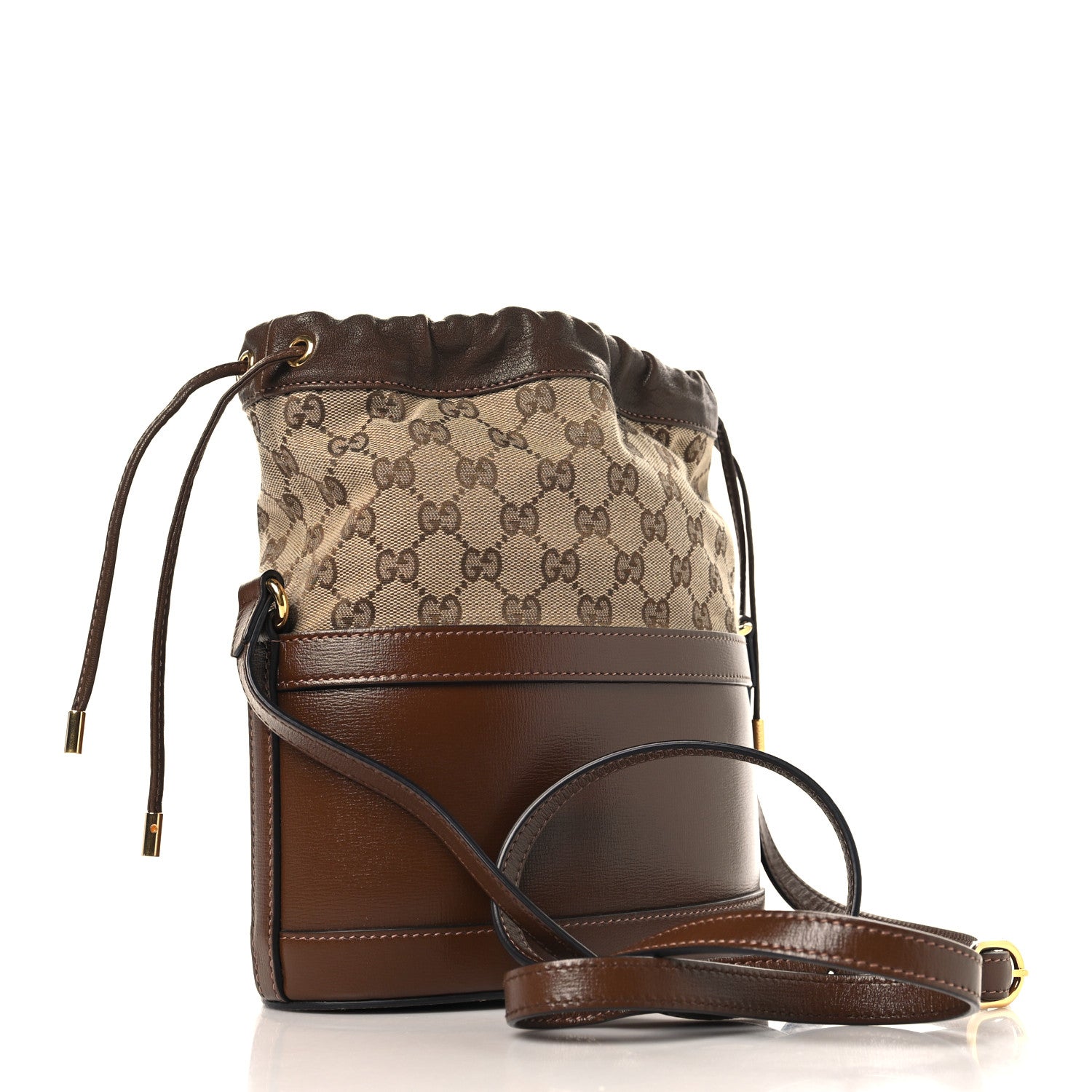 Gucci Monogram Textured Calfskin Horsebit 1955 Drawstring Bucket Bag Beige Brown Sugar 3 of 10