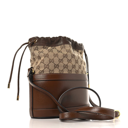 Gucci Monogram Textured Calfskin Horsebit 1955 Drawstring Bucket Bag Beige Brown Sugar 3 of 10