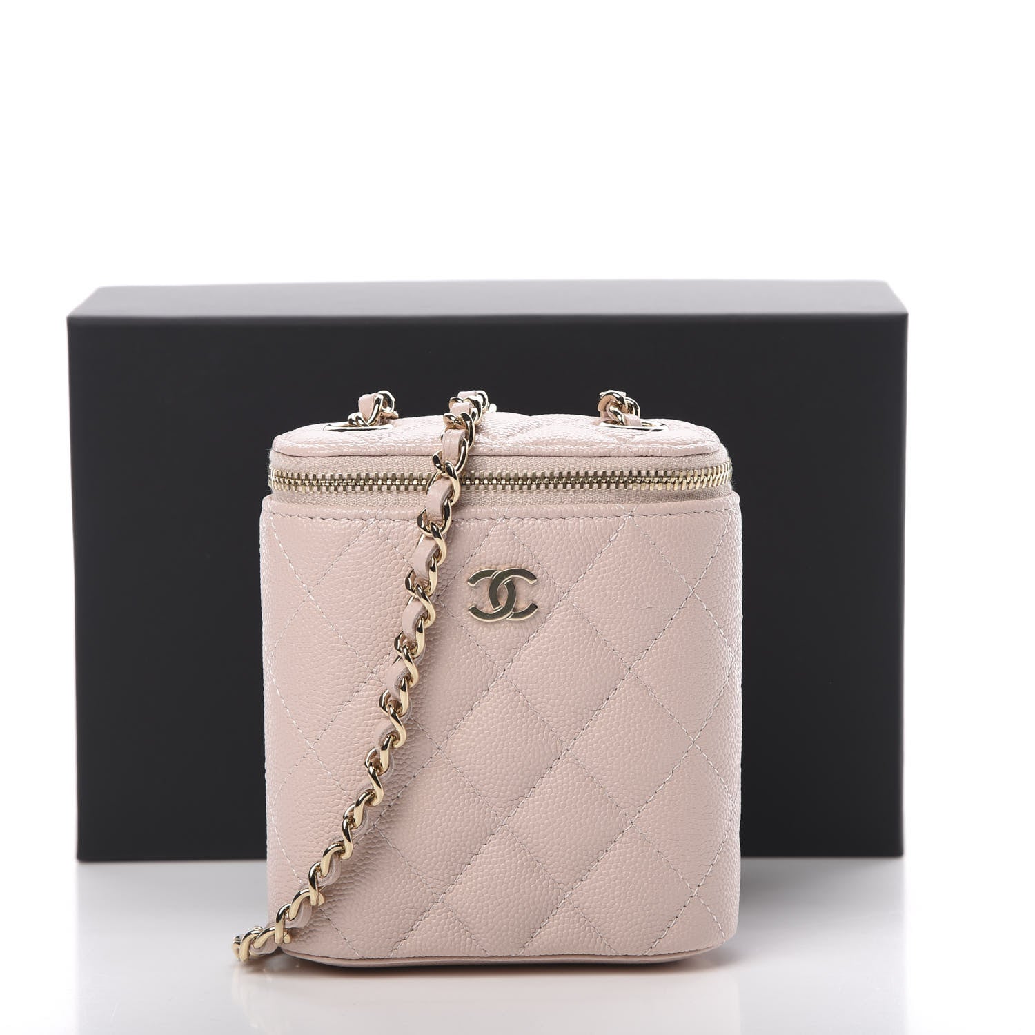 Chanel Caviar Quilted Small Vertical Coco Beauty Vanity Case With Chain Light Pink 11 of 11