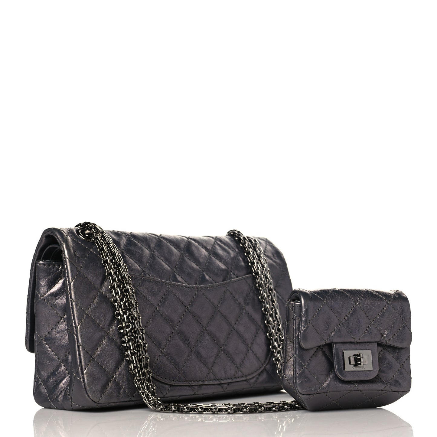 Metallic Aged Calfskin Quilted 2.55 Reissue 225 Flap Silver