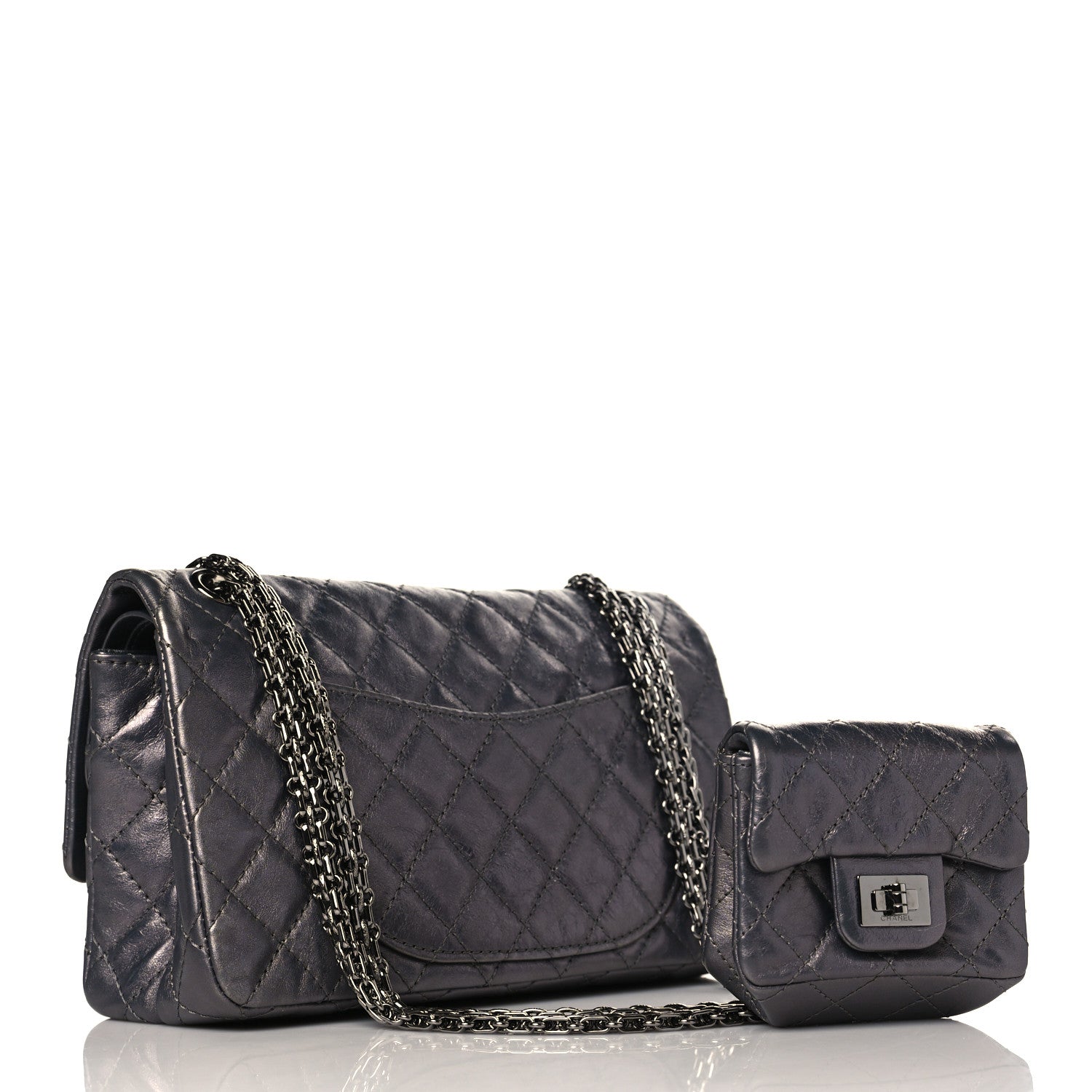 Chanel Metallic Aged Calfskin Quilted 2.55 Reissue 225 Flap Silver 3 of 10