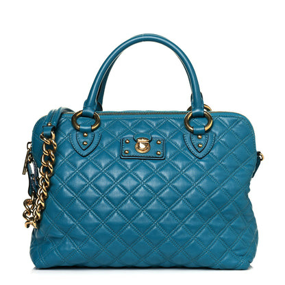 Marc Jacobs Calfskin Quilted Rio Satchel Tote Bag Turquoise 1 of 11