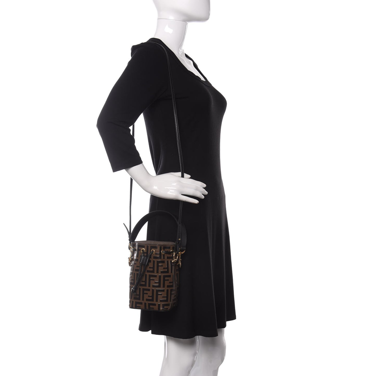 Vitello Liberty F is Fendi Bi-Color FF 1974 Embossed Mini Mon Tresor Bucket Bag Maya Black