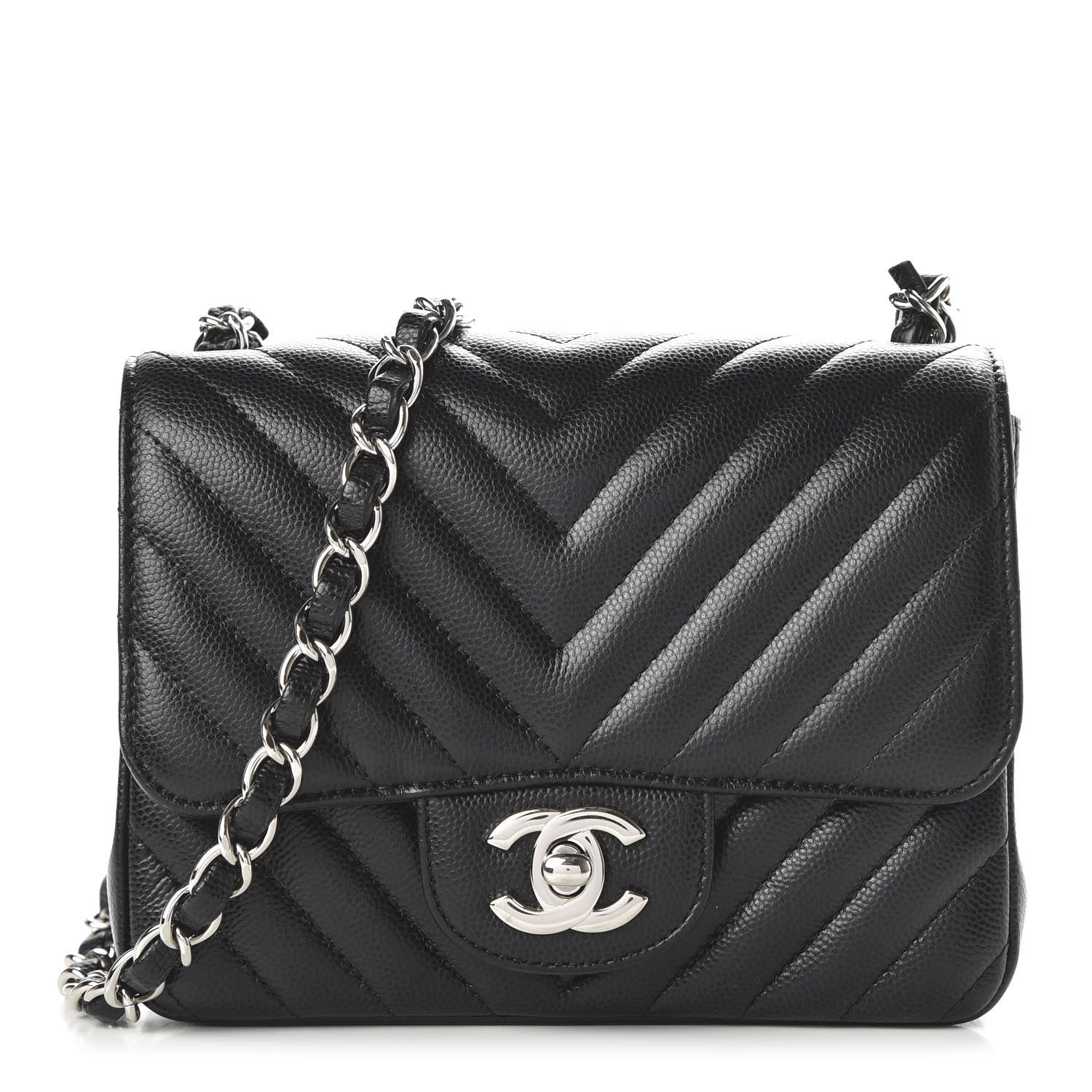 Chanel Caviar Chevron Quilted Mini Square Flap Black 1 of 11