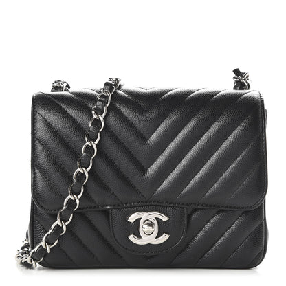 Chanel Caviar Chevron Quilted Mini Square Flap Black 1 of 11