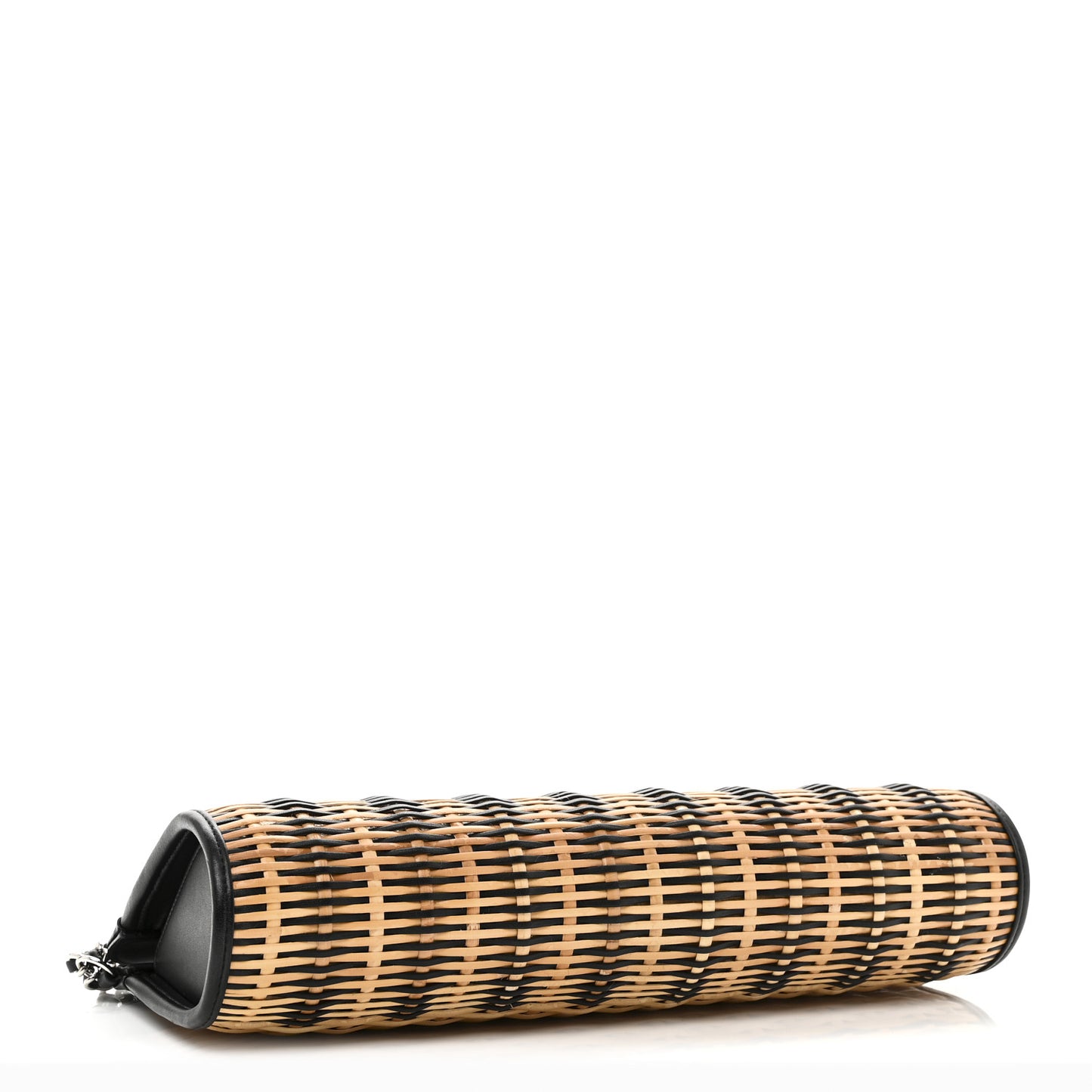 Rattan Calfskin CC Chain Wristlet Clutch Black Beige