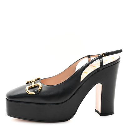 Gucci Nappa Horsebit Platform 35/120mm Slingback Pumps 40.5 Black 1 of 9