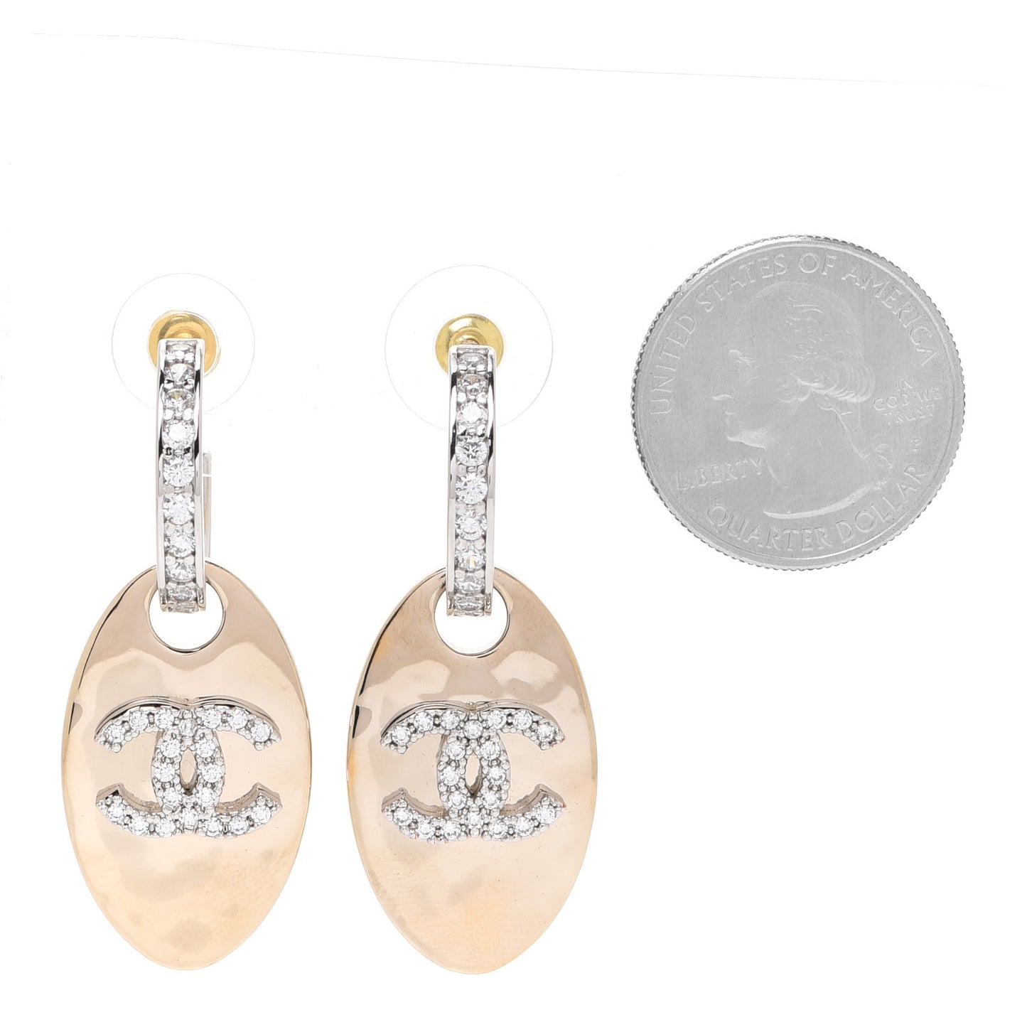 Crystal CC Tag Drop Earrings Gold