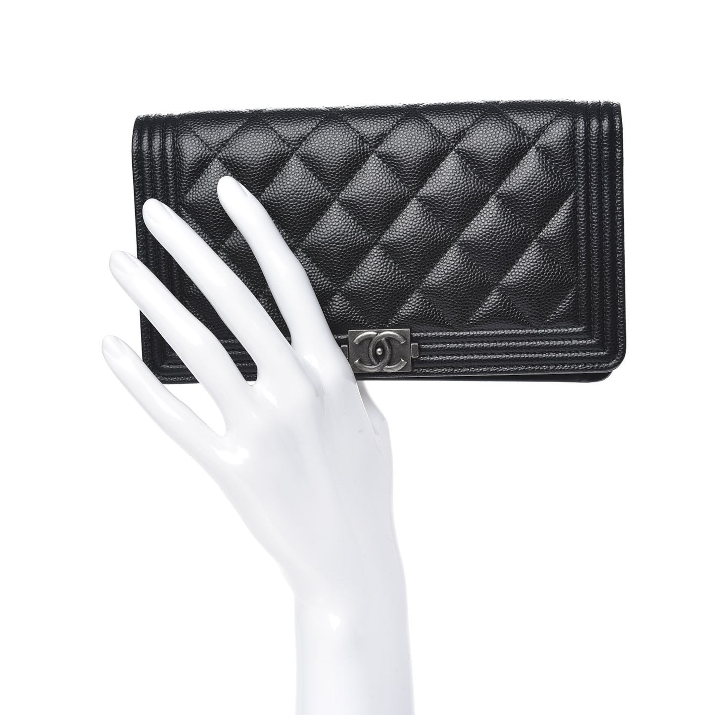 Caviar Quilted Boy Yen Wallet Black