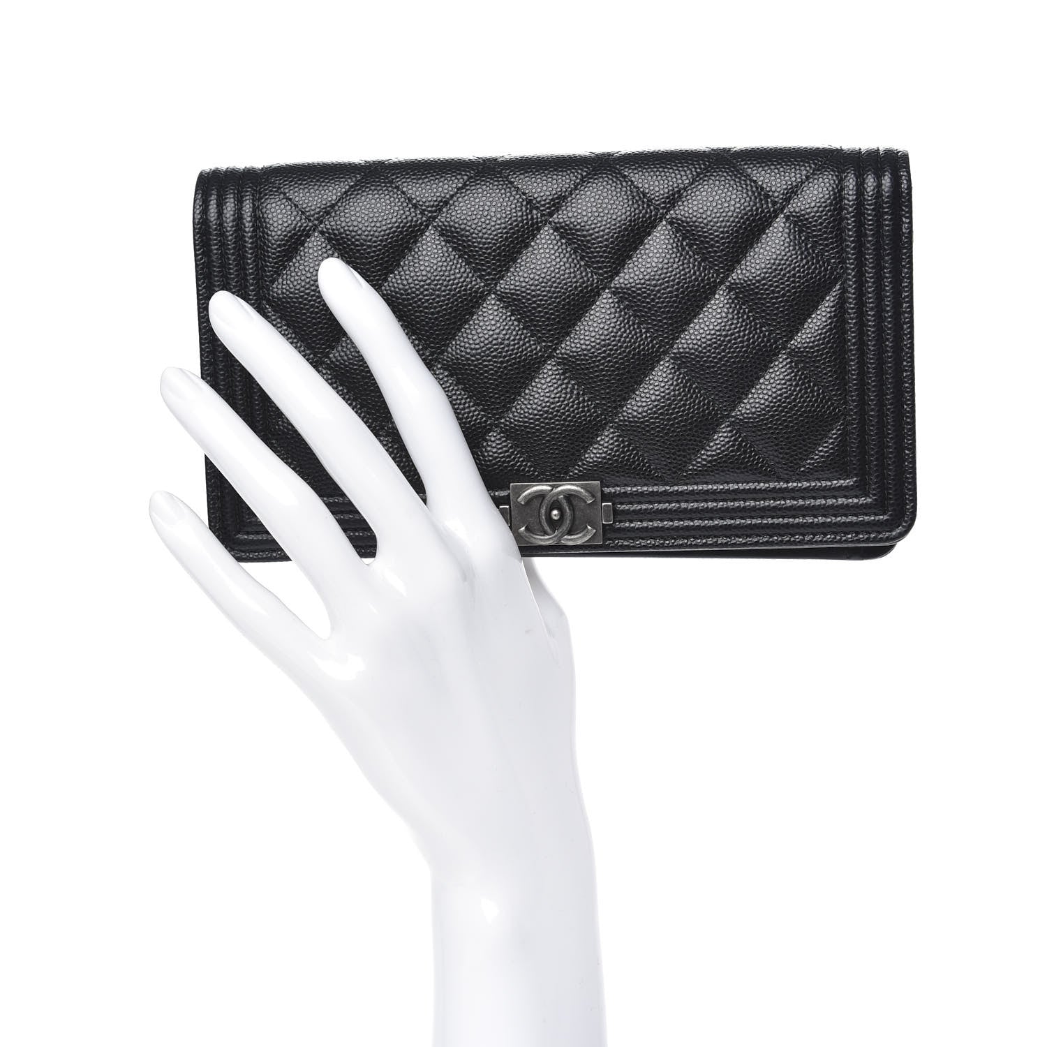 Chanel Caviar Quilted Boy Yen Wallet Black 2 of 9