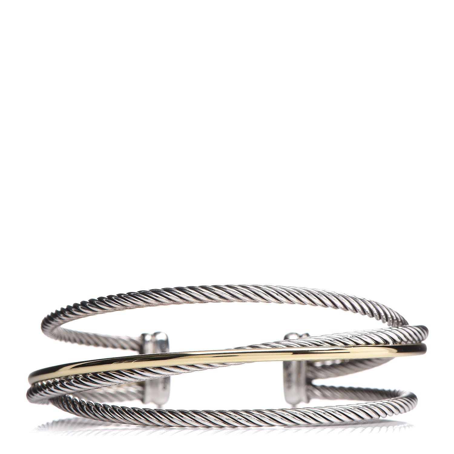 David Yurman Sterling Silver 18K Yellow Gold Crossover Three Row Cuff Bracelet 1 of 5