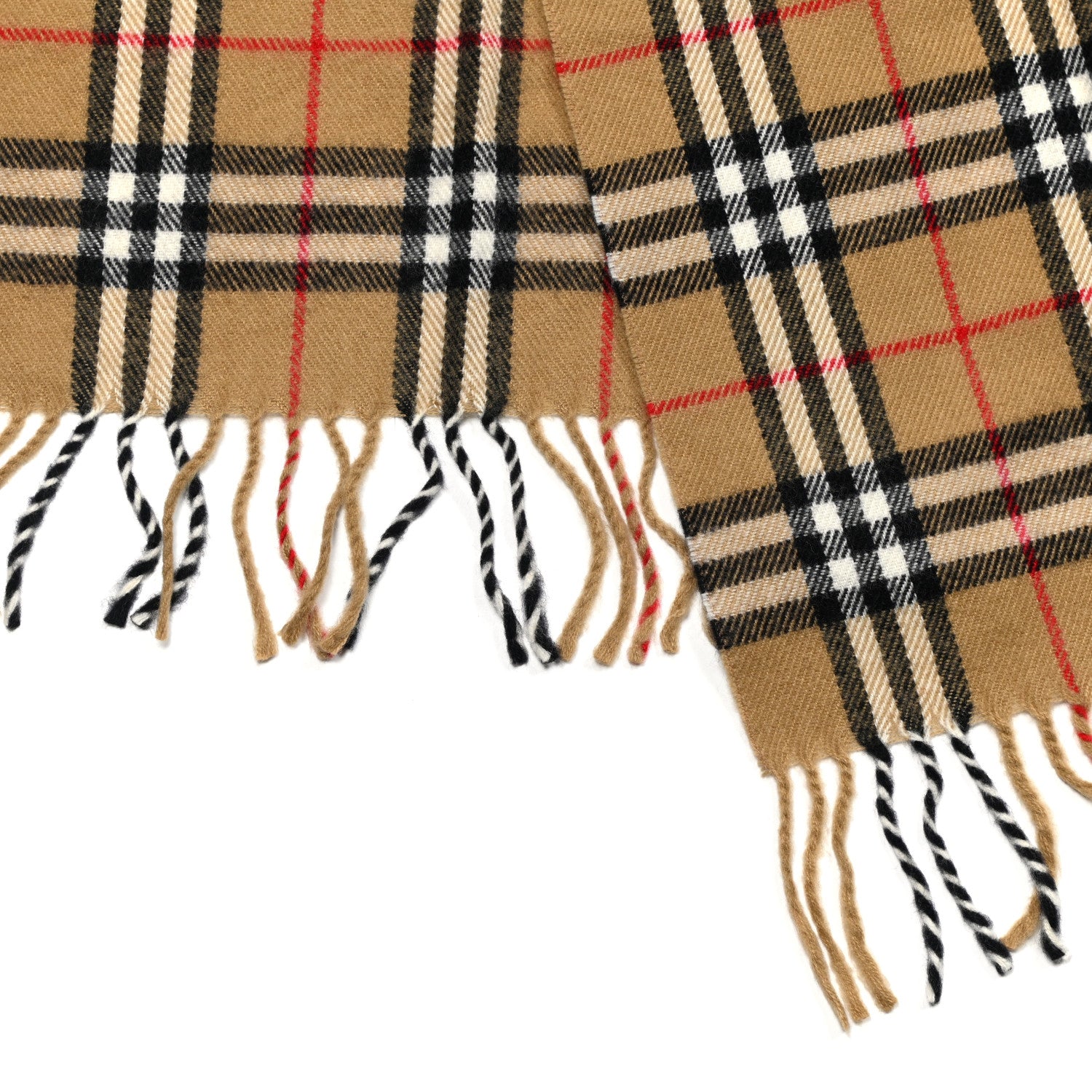 Burberry Lambswool Check Fringe Scarf Camel 3 of 4