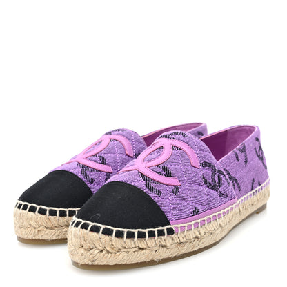 Chanel Cotton Jacquard Grosgrain CC Print Espadrilles 38 Purple Black 2 of 8