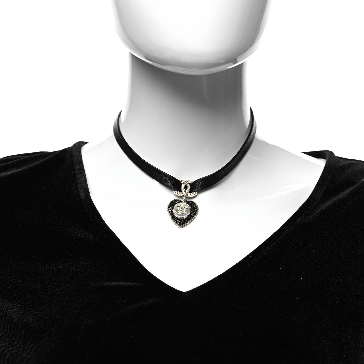 Chanel Lambskin Crystal CC Heart Choker Gold Black 2 of 5