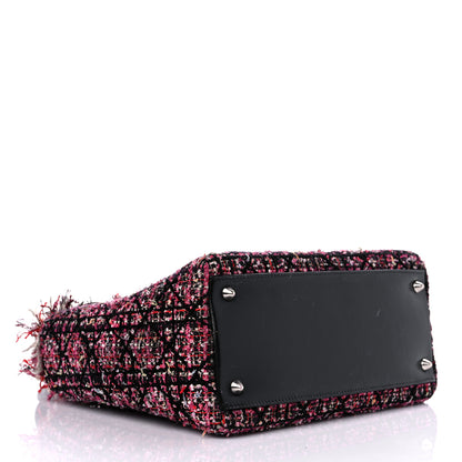 Christian Dior Tweed Fringe Cannage Embroidered Medium Lady Dior Pink Black Multicolor 4 of 12