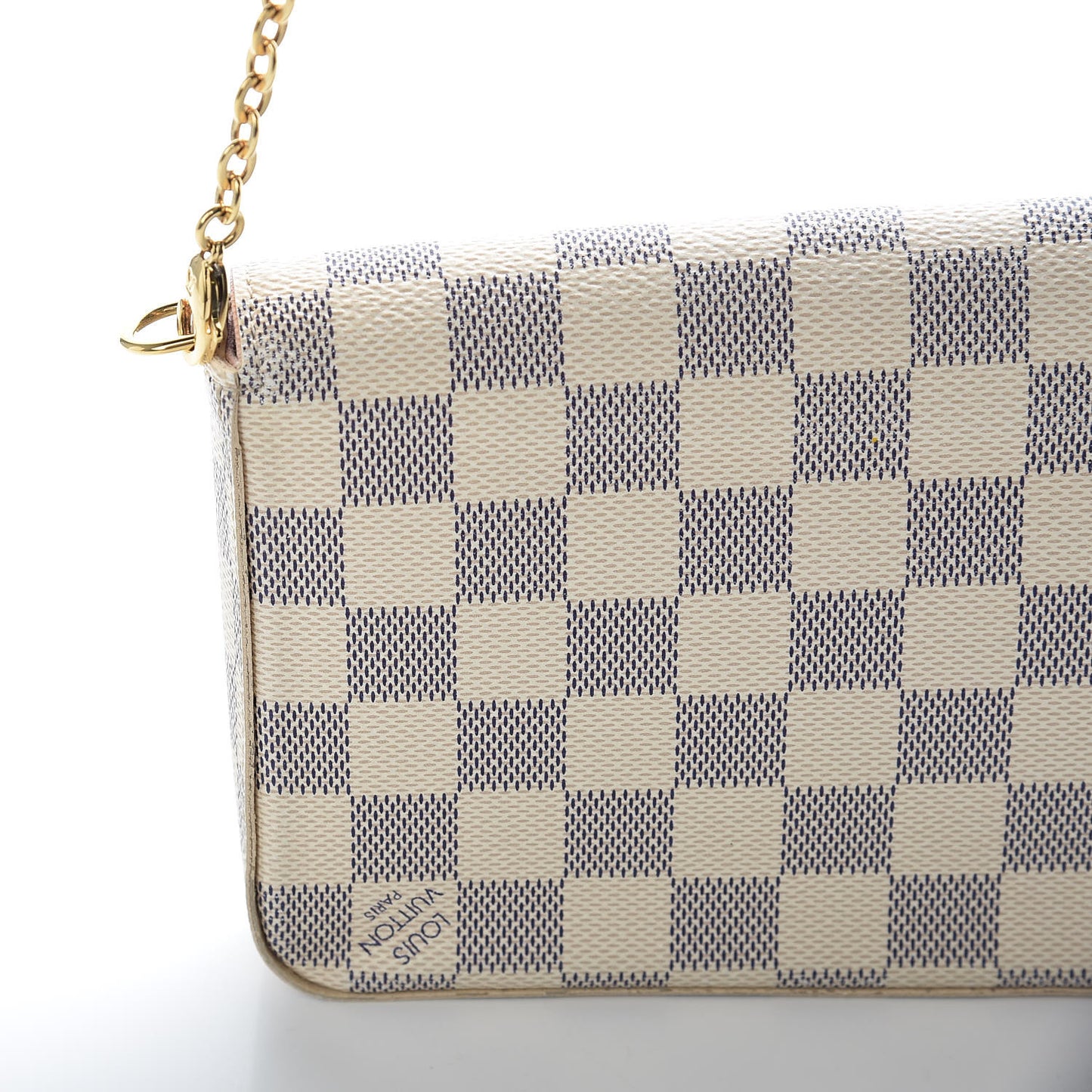 Damier Azur Pochette Felicie Chain Wallet Rose Ballerine
