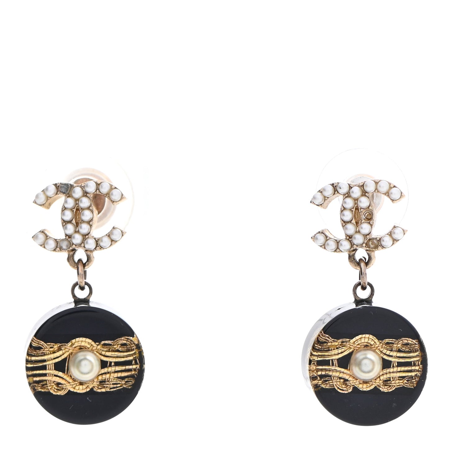 Resin Pearl CC Drop Earrings Gold