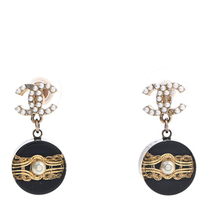 Chanel Resin Pearl CC Drop Earrings Gold 1 of 5