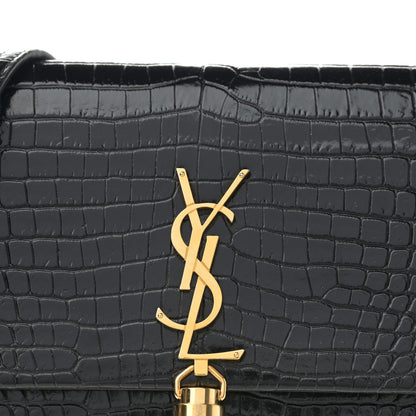 Saint Laurent Calfskin Crocodile Embossed Kate Monogram Tassel Chain Wallet Black 6 of 9