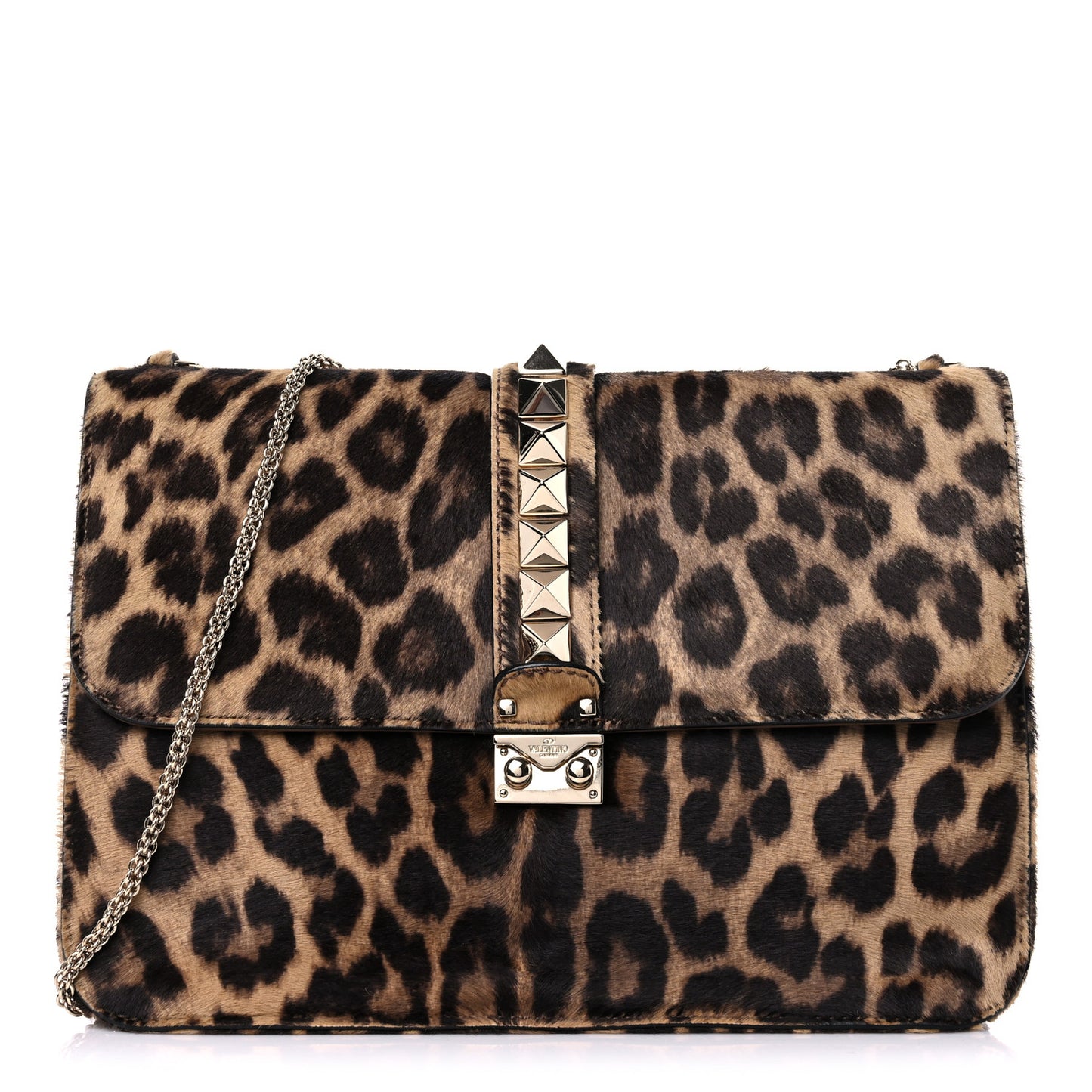 Calf Hair Leopard Print Large Glam Lock Rockstud Flap