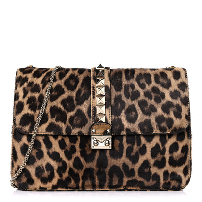 Valentino Garavani Calf Hair Leopard Print Large Glam Lock Rockstud Flap 1 of 13
