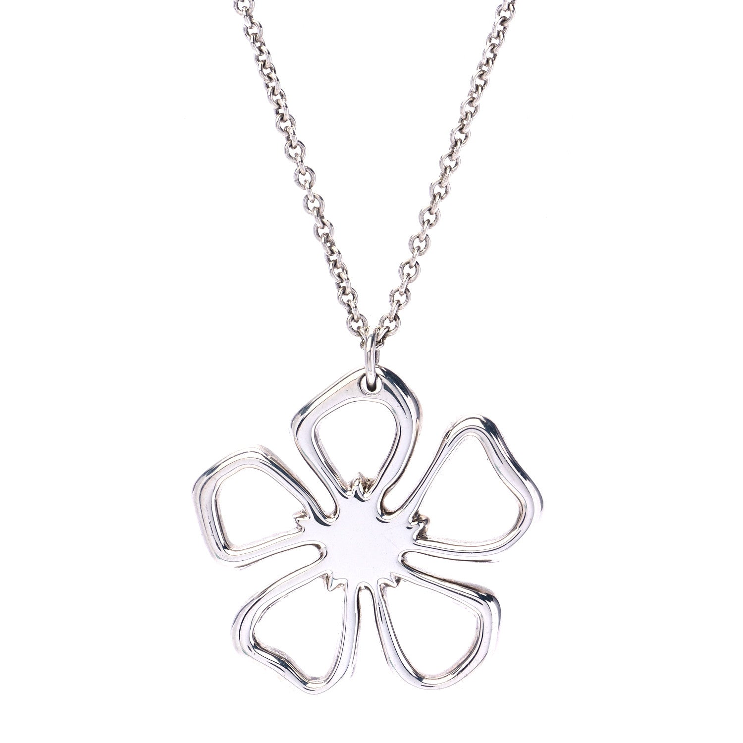 Tiffany Sterling Silver Open Flower Pendant Necklace 1 of 7