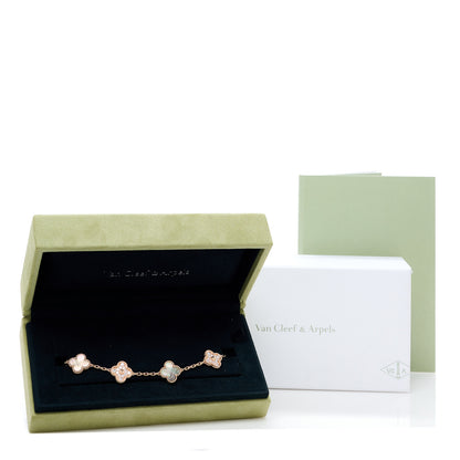 Van Cleef & Arpels 18K Rose Gold Diamond Gray Mother of Pearl 5 Motifs Vintage Alhambra Bracelet 5 of 5