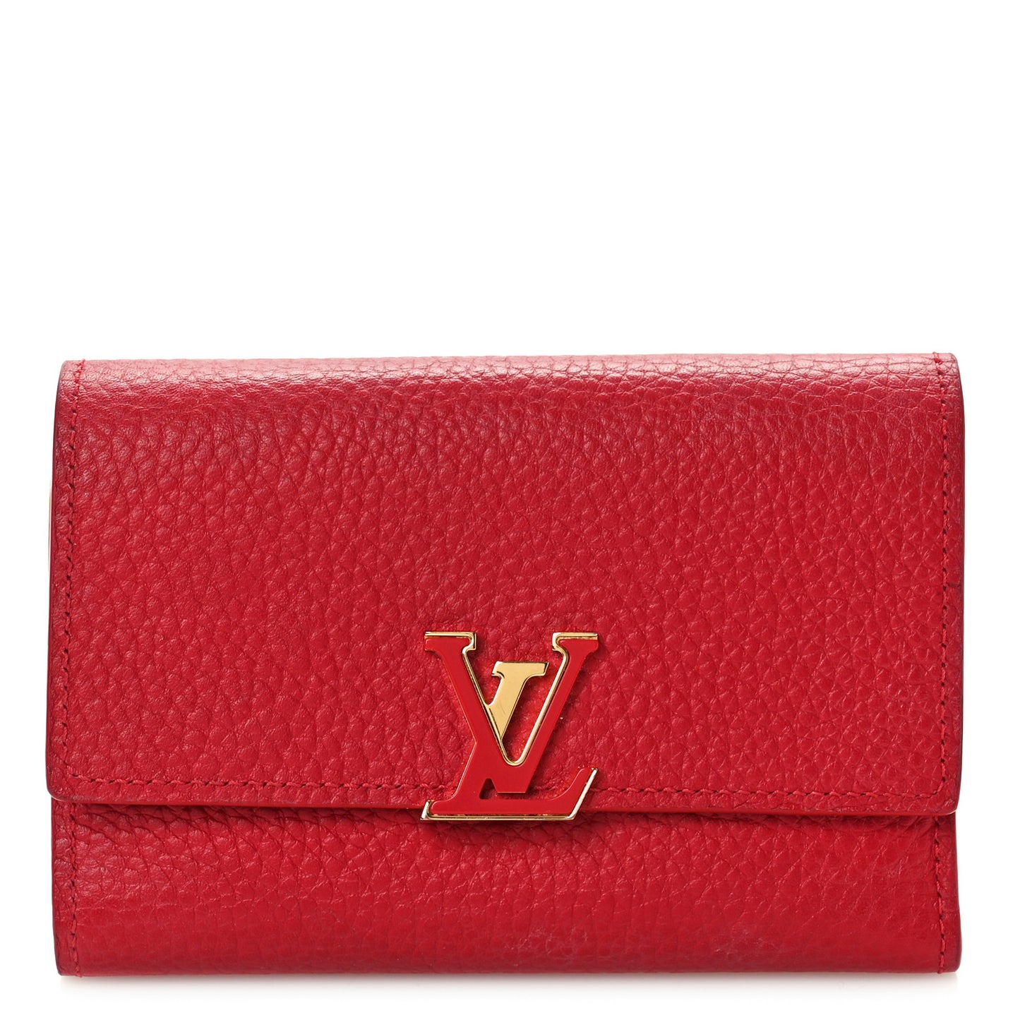 Taurillon Capucines Compact Wallet Scarlet