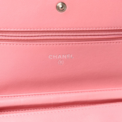 Chanel Lambskin Camellia Embossed Wallet on Chain WOC Pink 6 of 13