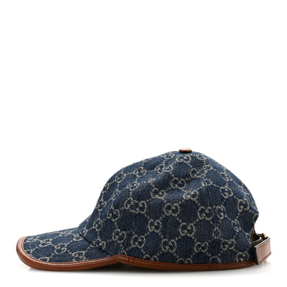 Gucci Washed Jacquard Denim Nappa GG Monogram Oscar Baseball Hat XL Denim Cuir 4 of 9