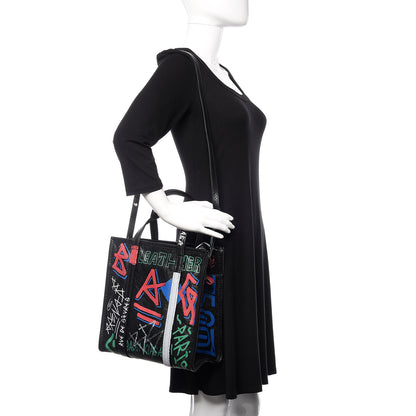 Balenciaga Agneau Arena Graffiti All Over S Bazar Shopper Tote Black Vert Rouge 2 of 10
