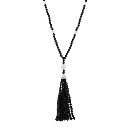 Tiffany Sterling Silver Black Onyx Freshwater Pearl Ziegfeld Tassel Necklace 1 of 6