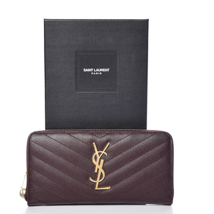 Saint Laurent Grain De Poudre Matelasse Chevron Monogram Zip Around Wallet Amaranto 9 of 9