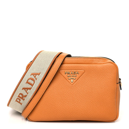 Prada Vitello Daino Soft Medium Double Zip Shoulder Bag Amber 1 of 11