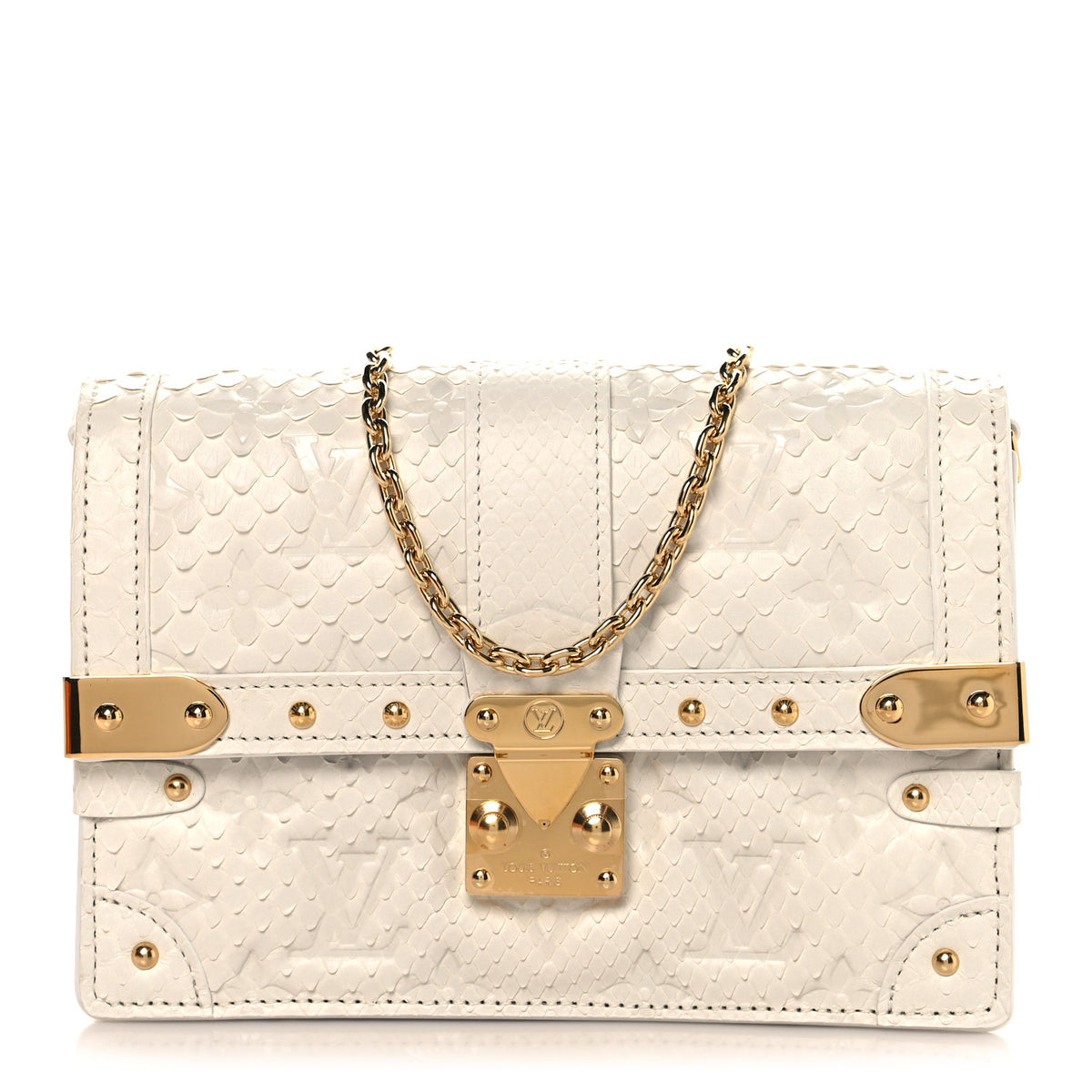 Louis Vuitton Snakeskin Monogram Embossed Trunk Chain Wallet Blanc 1 of 11