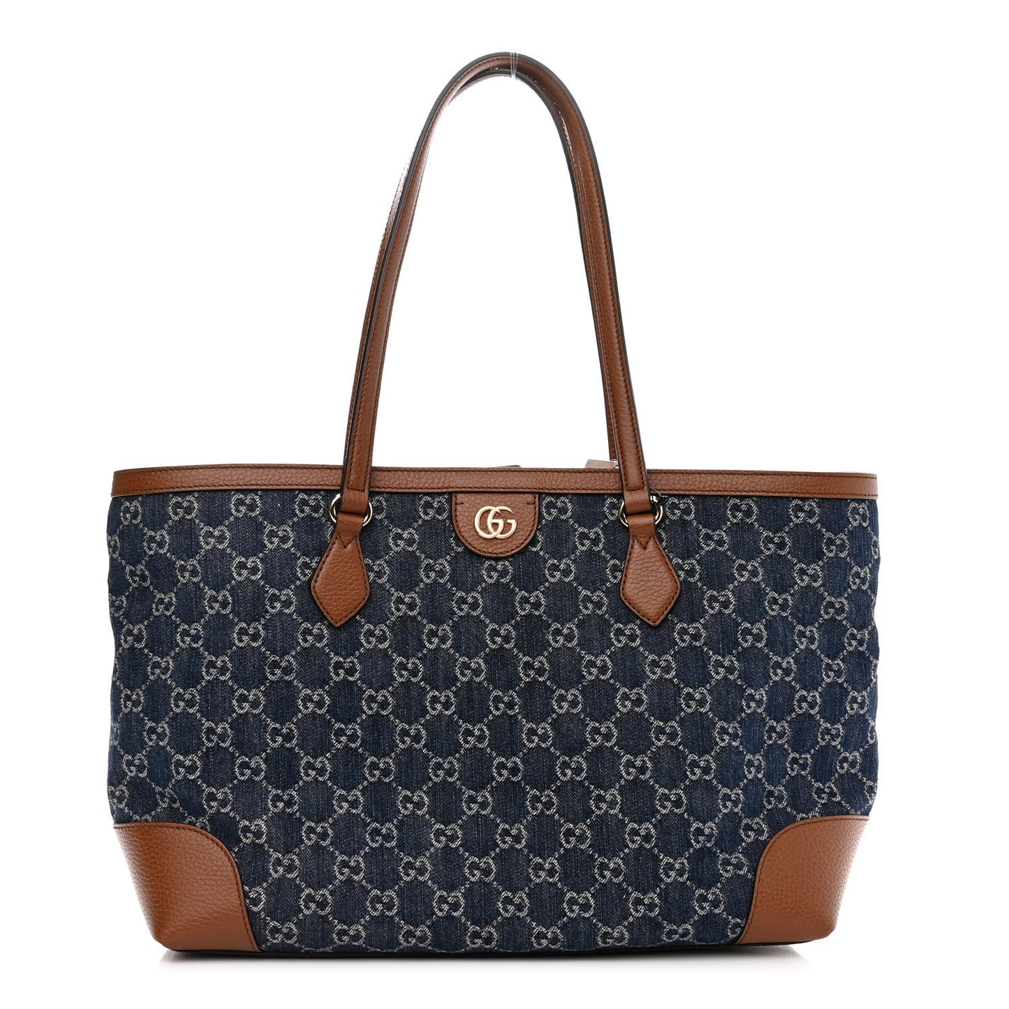 New Denim GG Monogram Medium Ophidia Shopping Tote Blue Tea Cuir