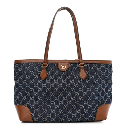 Gucci New Denim GG Monogram Medium Ophidia Shopping Tote Blue Tea Cuir 1 of 10