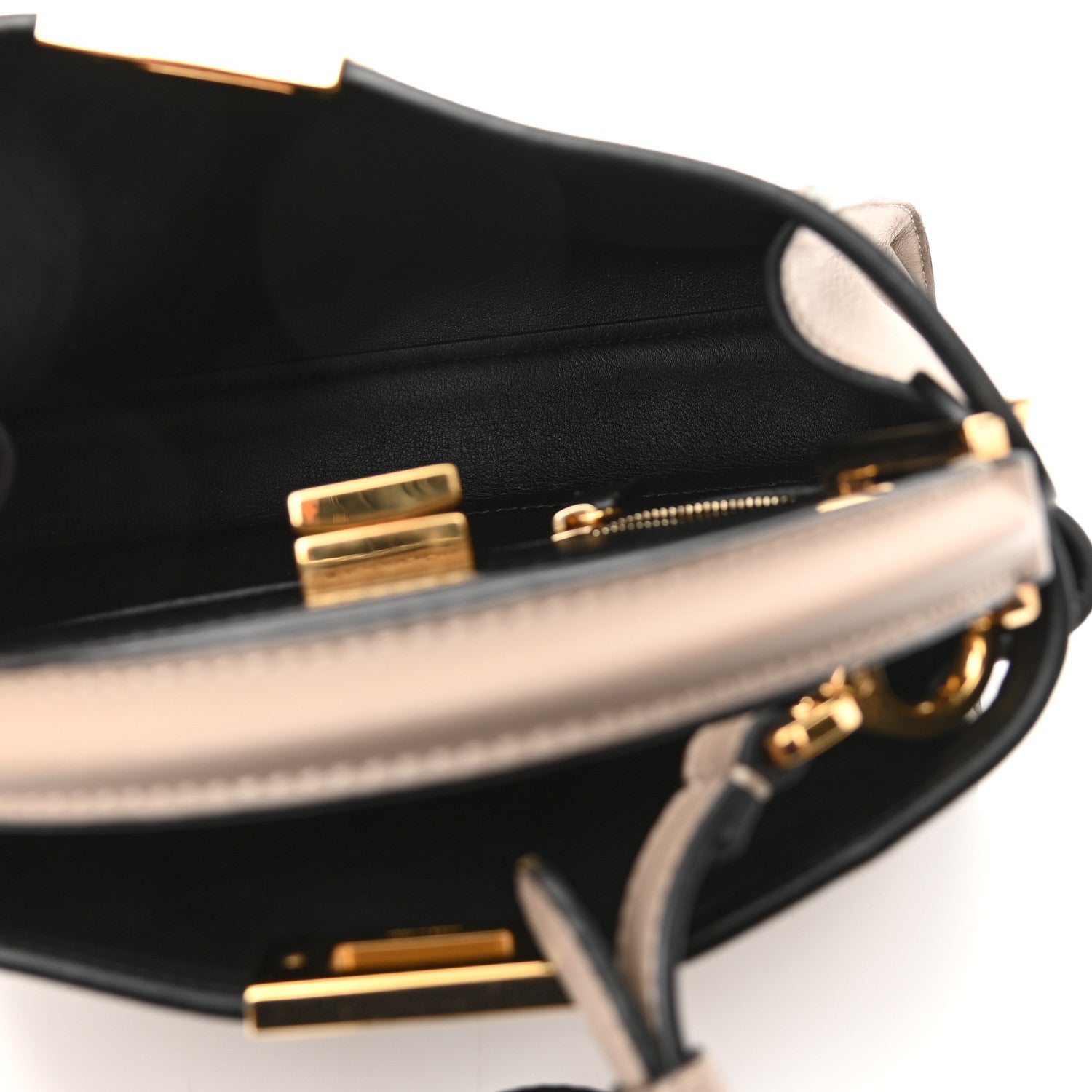 Fendi Vitello Tahiti Burro Medium Peekaboo Iconic Essentially Satchel Tortora Black 6 of 10