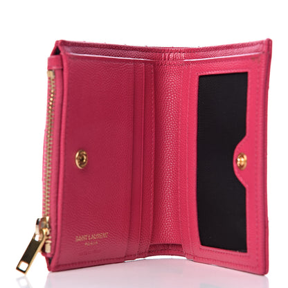 Saint Laurent Grain De Poudre Matelasse Chevron Monogram Zipped Card Case Fresh Fuxia 5 of 8