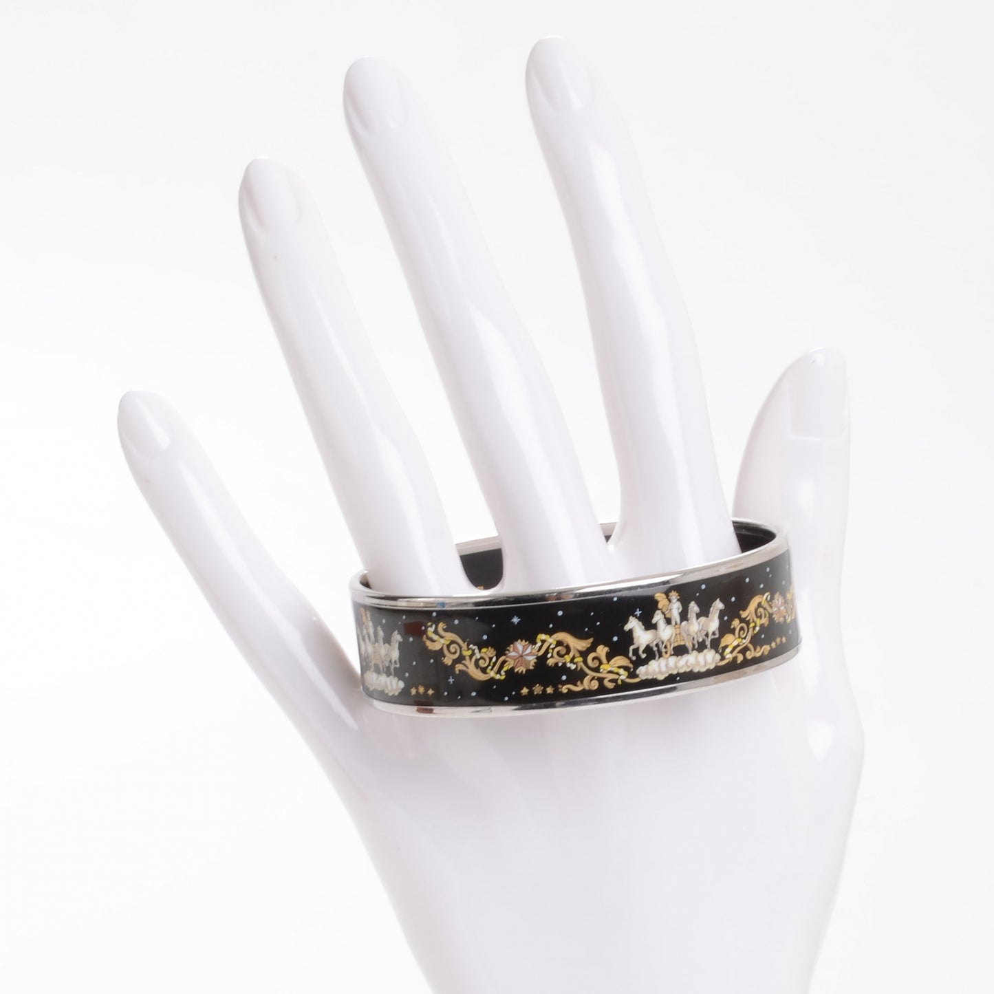 Enamel Printed Horses Wide Bracelet 70 Black