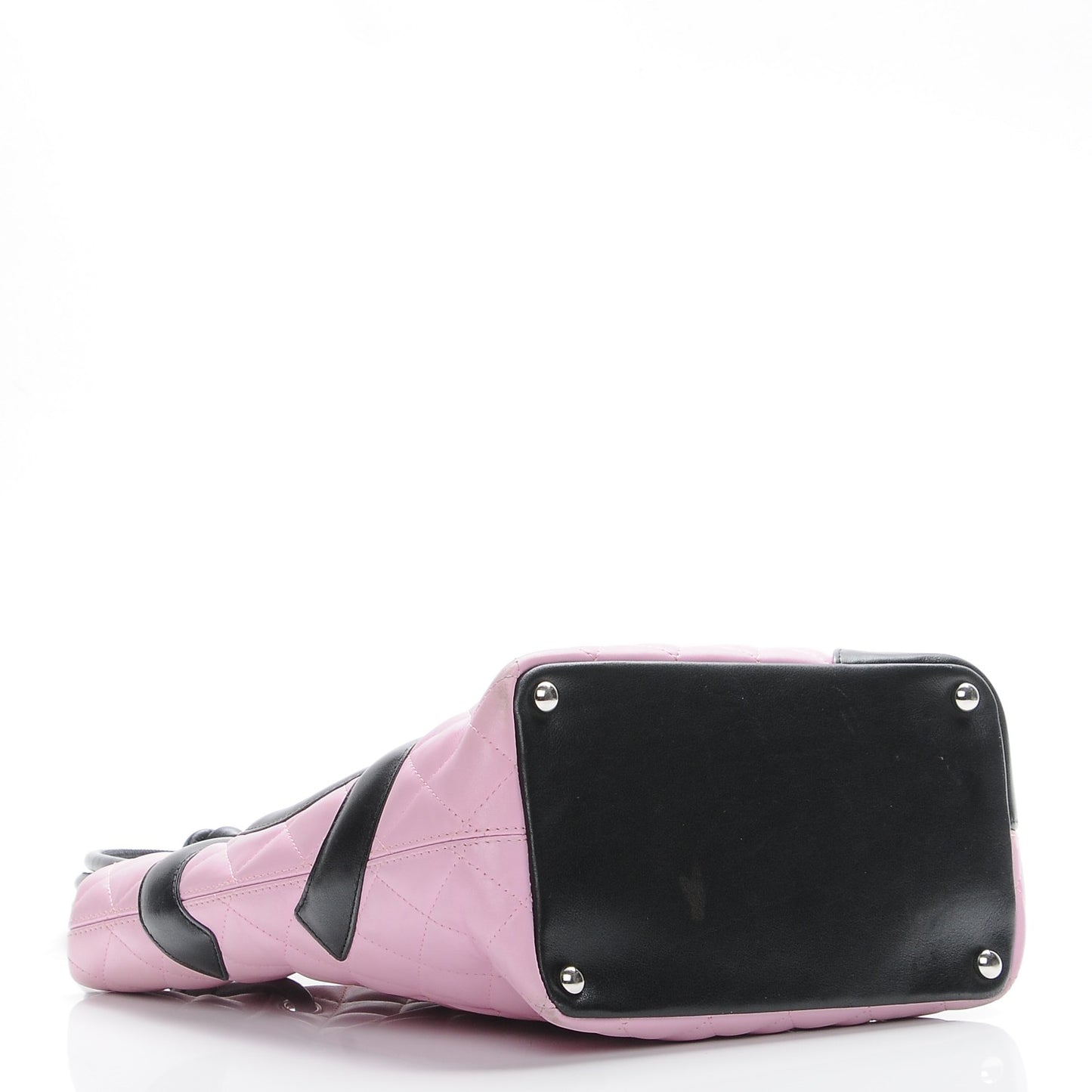 Calfskin Quilted Medium Cambon Tote Pink Black