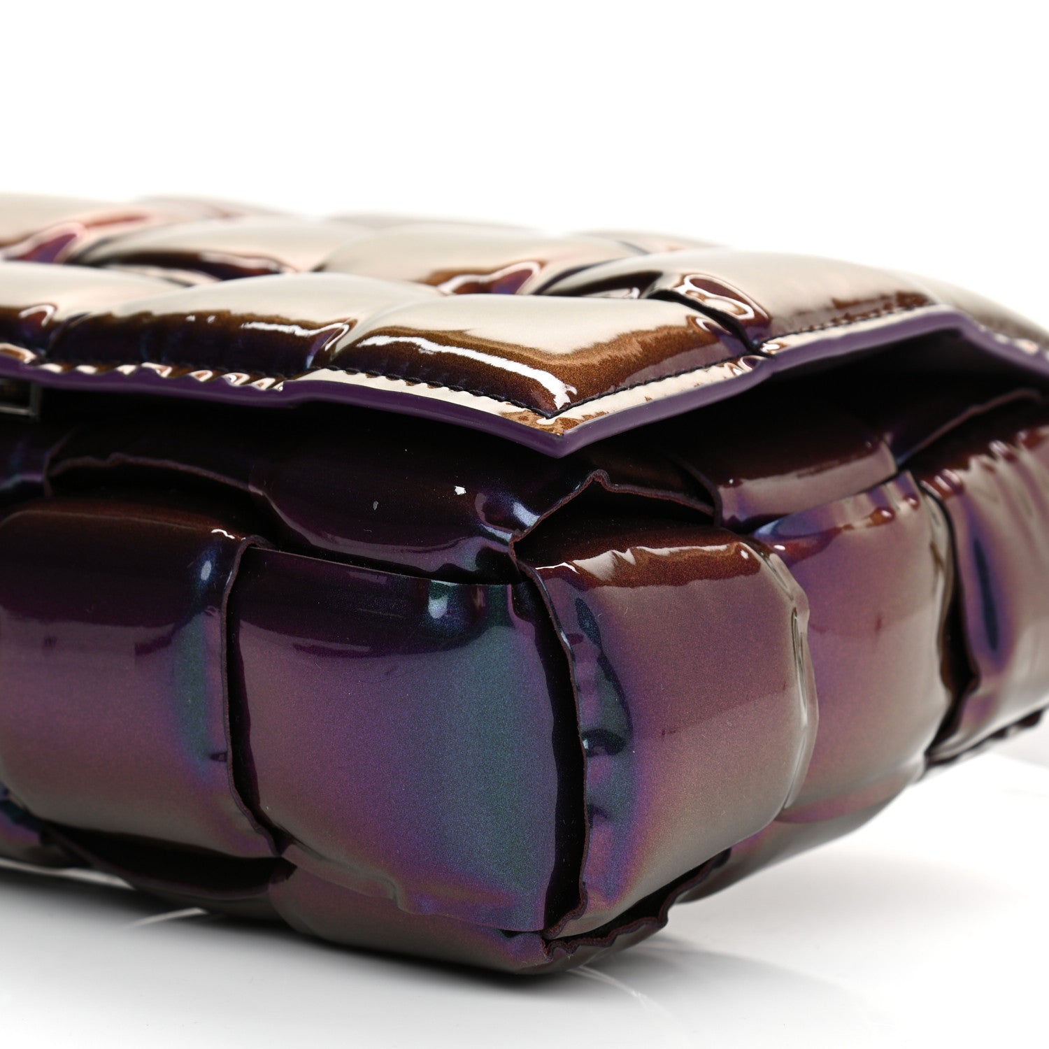 Bottega Veneta Glossy Nail Polish Nappa Maxi Intreccio Padded Cassette Crossbody Bag Holographic 8 of 9
