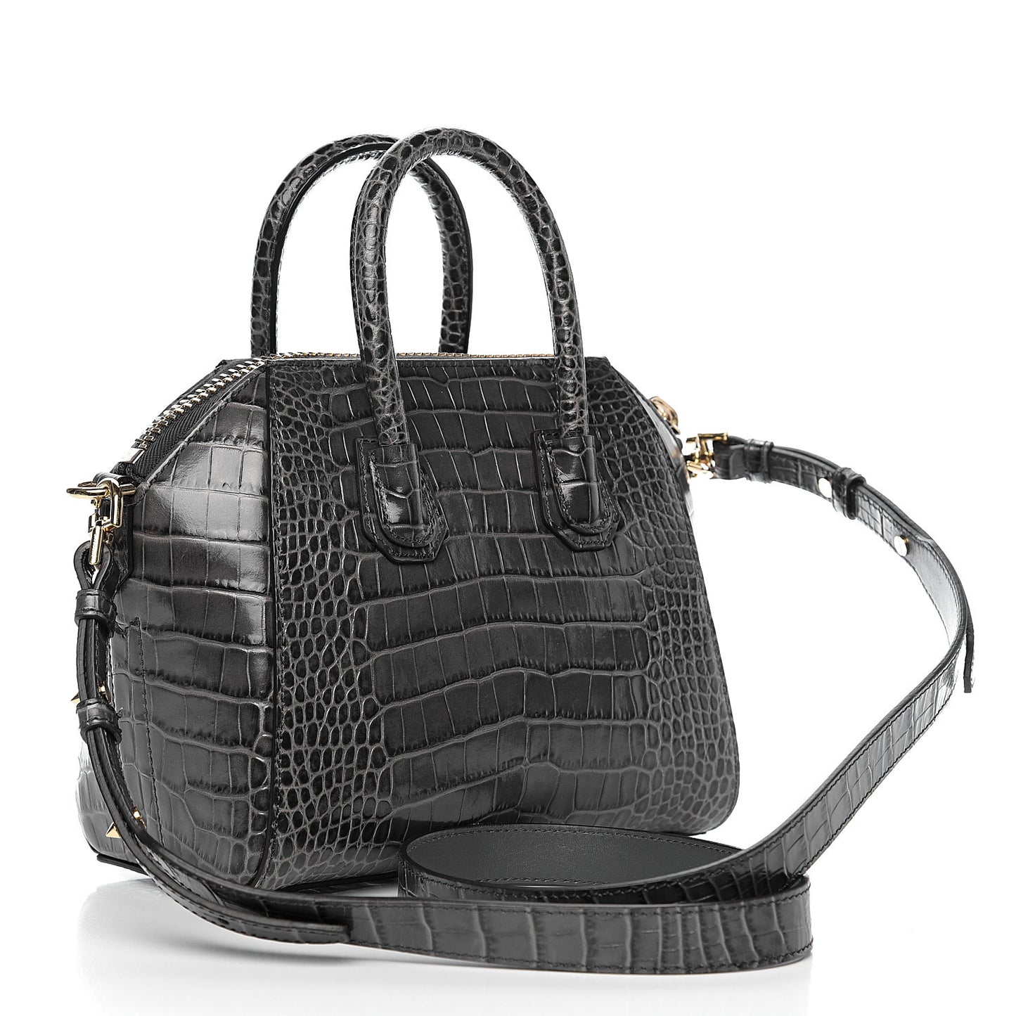 Calfskin Crocodile Embossed Mini Antigona Storm Grey