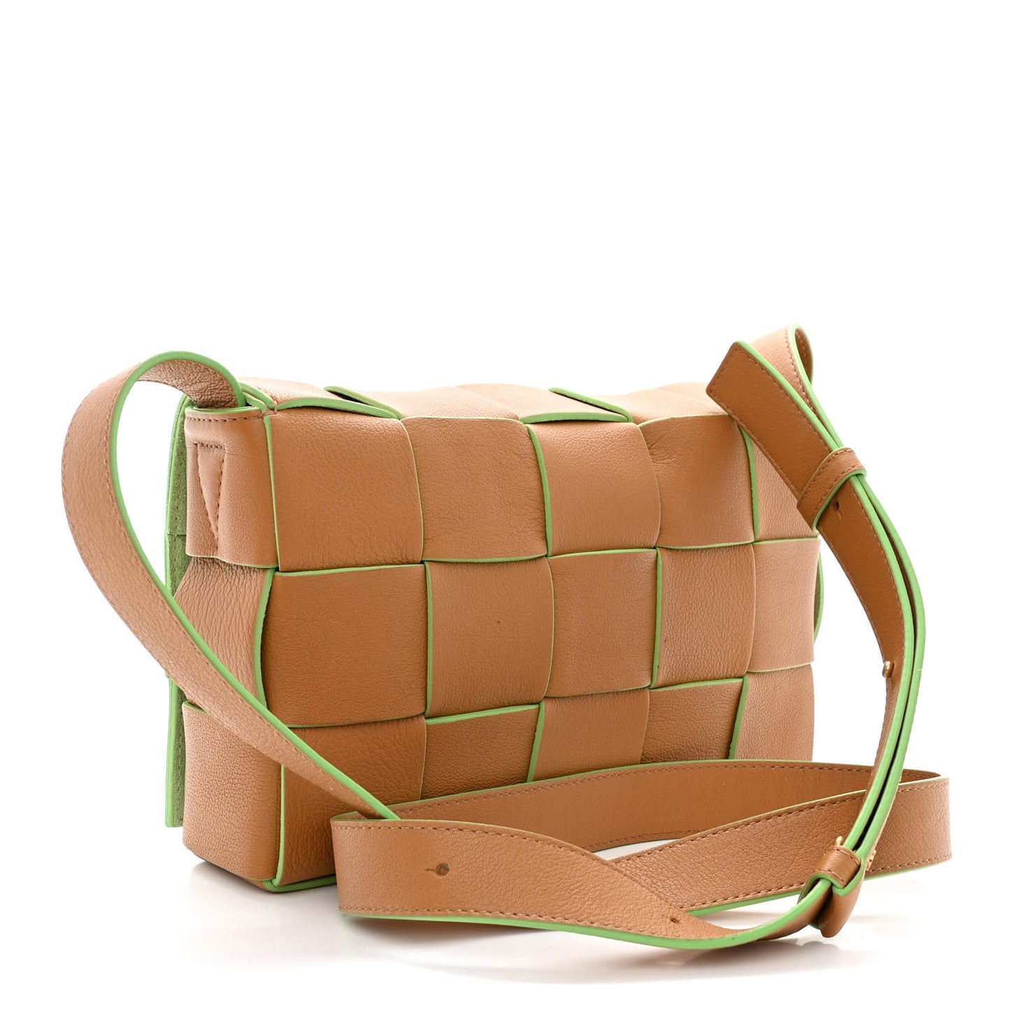 Grained Calfskin Maxi Intrecciato Cassette Crossbody Bag Caramel Pistachio