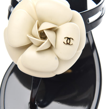 Chanel Jelly Camellia Thong Sandals 39 Black Ivory 8 of 9